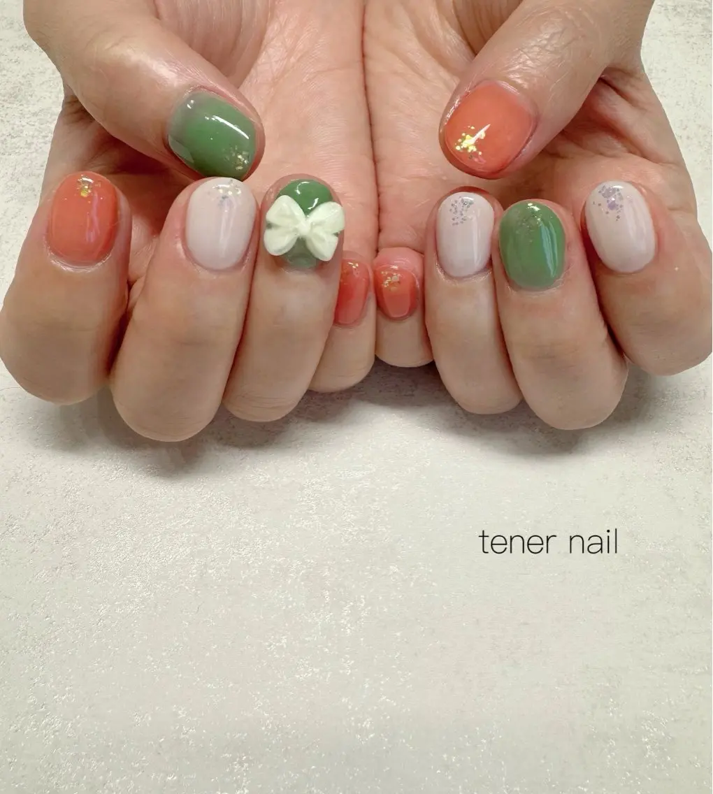 ネイル ワンカラーネイル リボン ハンドネイル テネルネイル tener nailのネイルデザイン