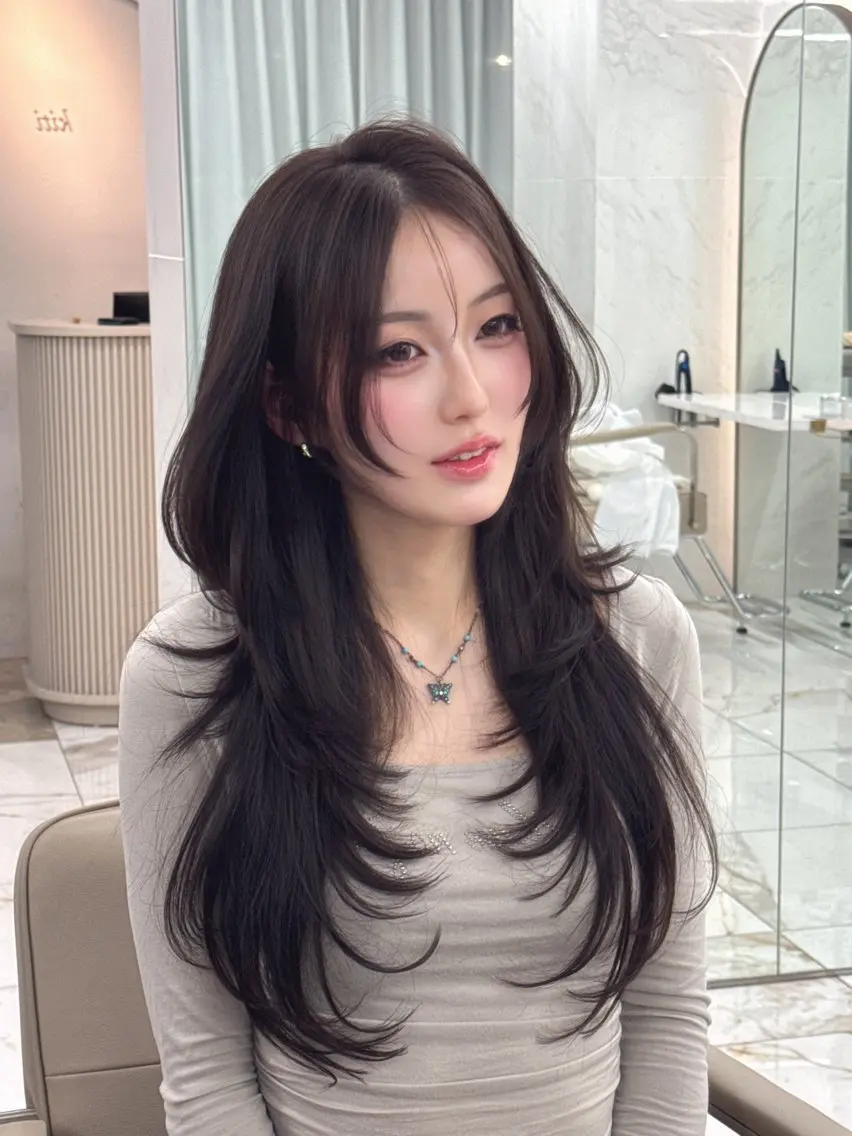 ロング のり🐼顔まわり/ 韓国/レイヤーカットのヘアスタイル