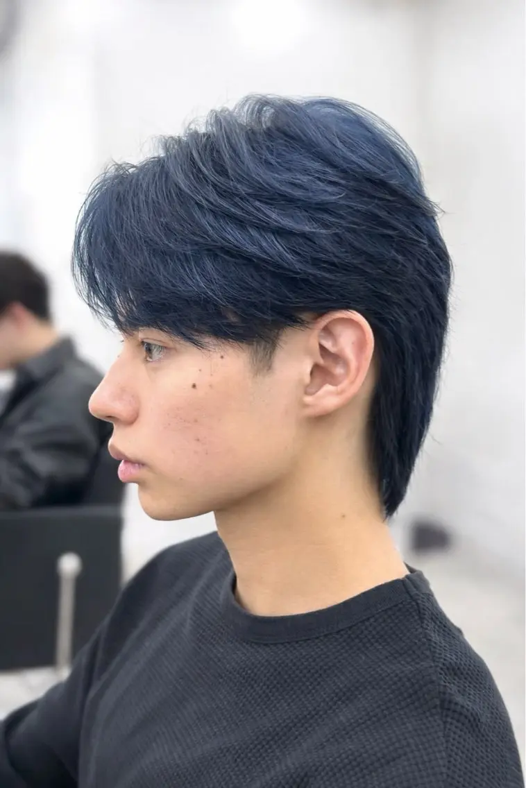 ショート カラー メンズ 黒髪 ブルーカラー ブルーブラック ネイビーカラー カット ヘアカラー トリートメント 【メンズパーマ特化】 🍏網中勇喜のヘアスタイル