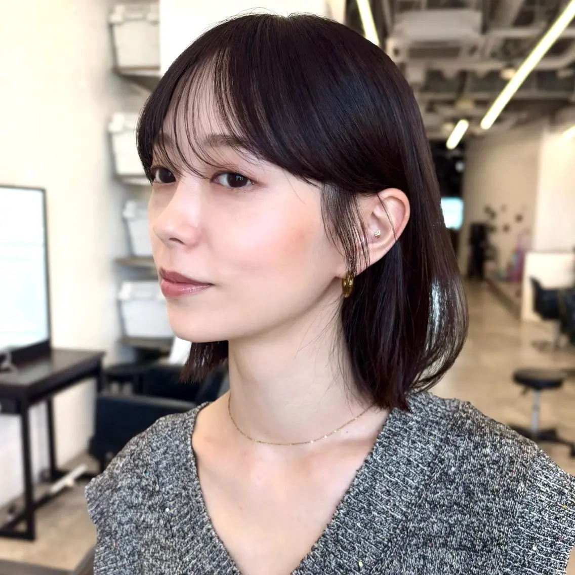 ミディアム カラー 透明感カラー ラベンダーカラー ボブ レイヤーカット カット ヘアカラー トリートメント 顔まわり🥨レイヤー /透明感/水口舞奈のヘアスタイル