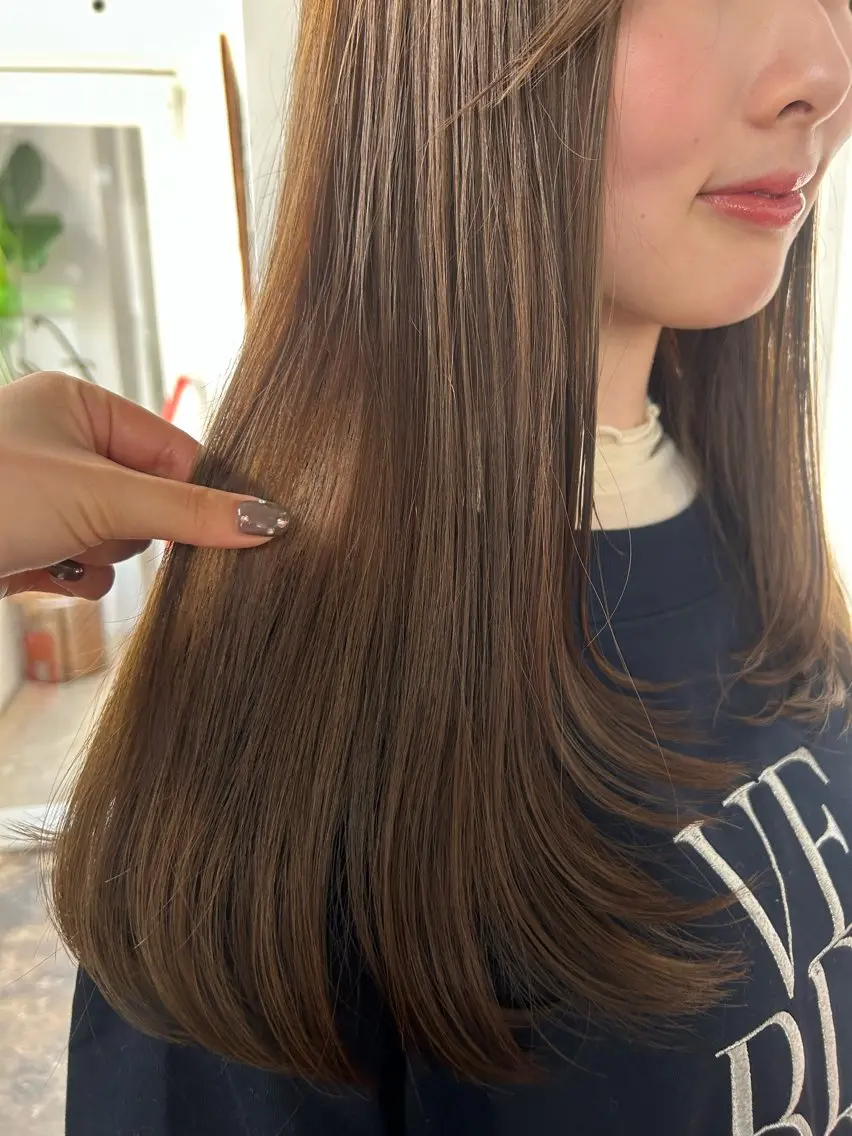ロング カラー ブラウンカラー オリーブブラウン カット ヘアカラー maho/垢抜け カラーパーマのヘアスタイル