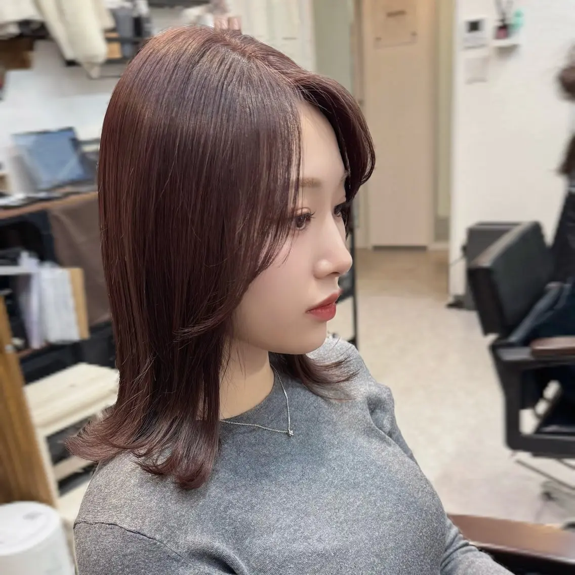ミディアム カラー くびれヘア たぴ。ぱつっとボブ/ つや髪🍒髪質改善のヘアスタイル