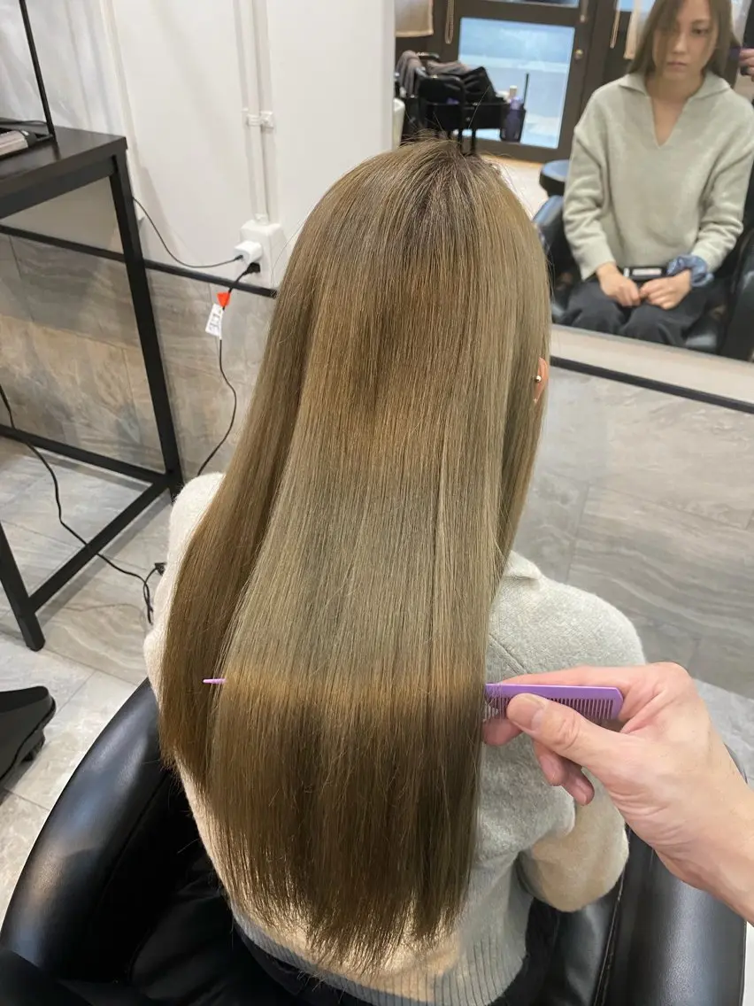 ロング カラー ベージュカラー オリーブベージュ カット 縮毛矯正 ブリーチ/髪質改善/ メンズ/ KOKIのヘアスタイル