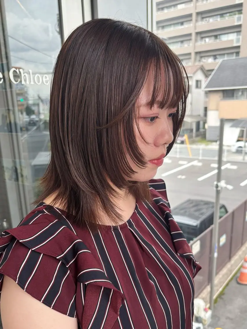 ミディアム 顔まわりレイヤー 伸ばしかけ レイヤーカット 倉敷サロンドクロエ ꕀ井上恋夢ꕀのヘアスタイル