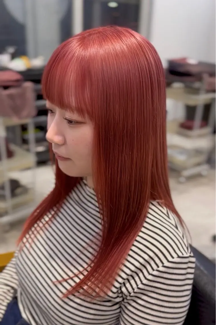 ロング カラー オレンジ ピンクカラー 髙木 利央のヘアスタイル