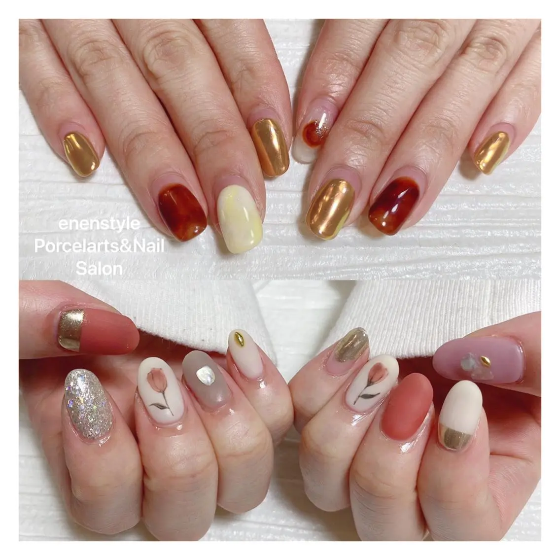 ミディアム ネイル ハンドネイル 🐾enen style 🐾のネイルデザイン