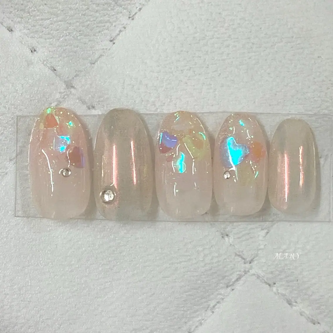ネイル オーロラネイル ハート ミラーネイル ニュアンスネイル 夏ネイル ハンドネイル Mary nail .narumiのネイルデザイン