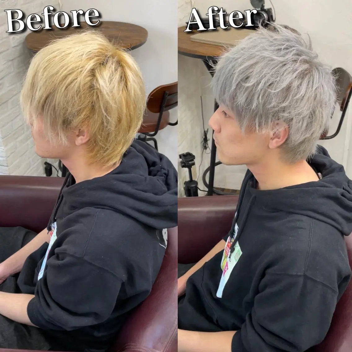 カラー メンズ メンズブリーチ ブリーチ シルバー ホワイトシルバー Soleria 田中慎一のヘアスタイル