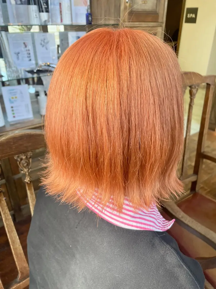 ミディアム カラー オレンジ カット ヘアカラー 茂原 麻生のヘアスタイル
