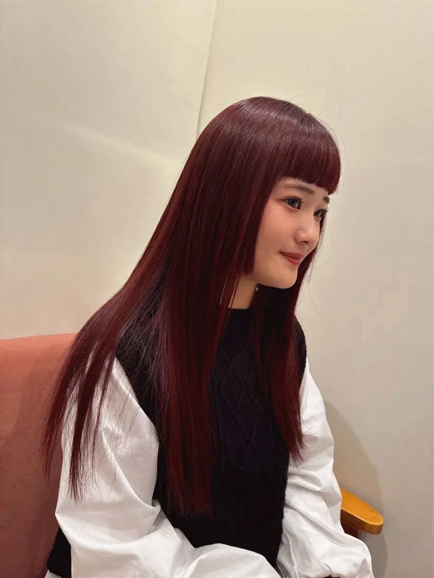 ロング カラー ブリーチ ブリーチなしカラー レッドカラー 仲野 亜由美のヘアスタイル