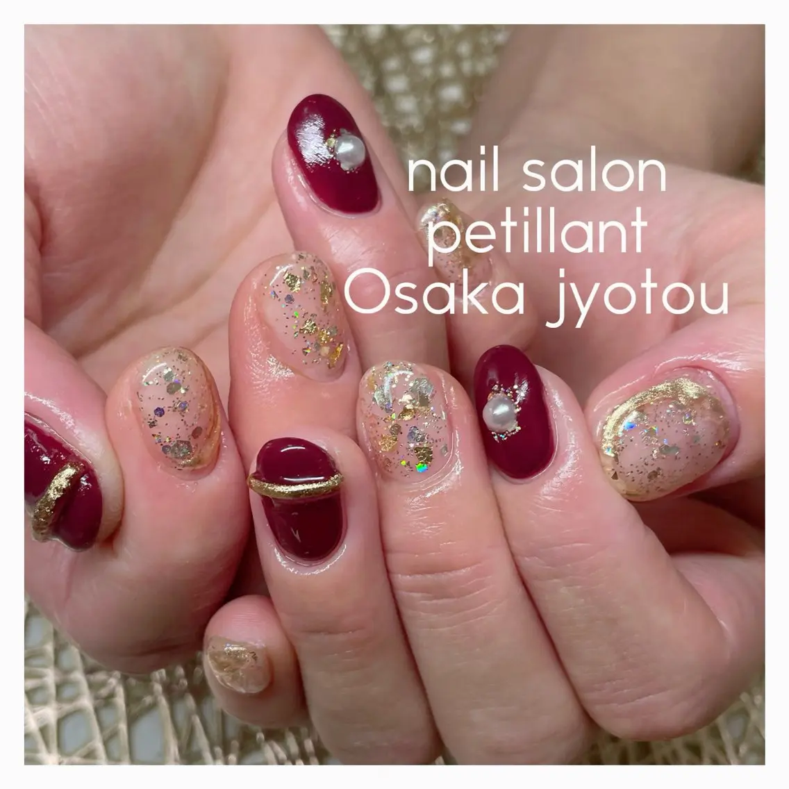 ネイル アートネイル ボルドー 持ち込み ショートネイル nail salon petillantのネイルデザイン