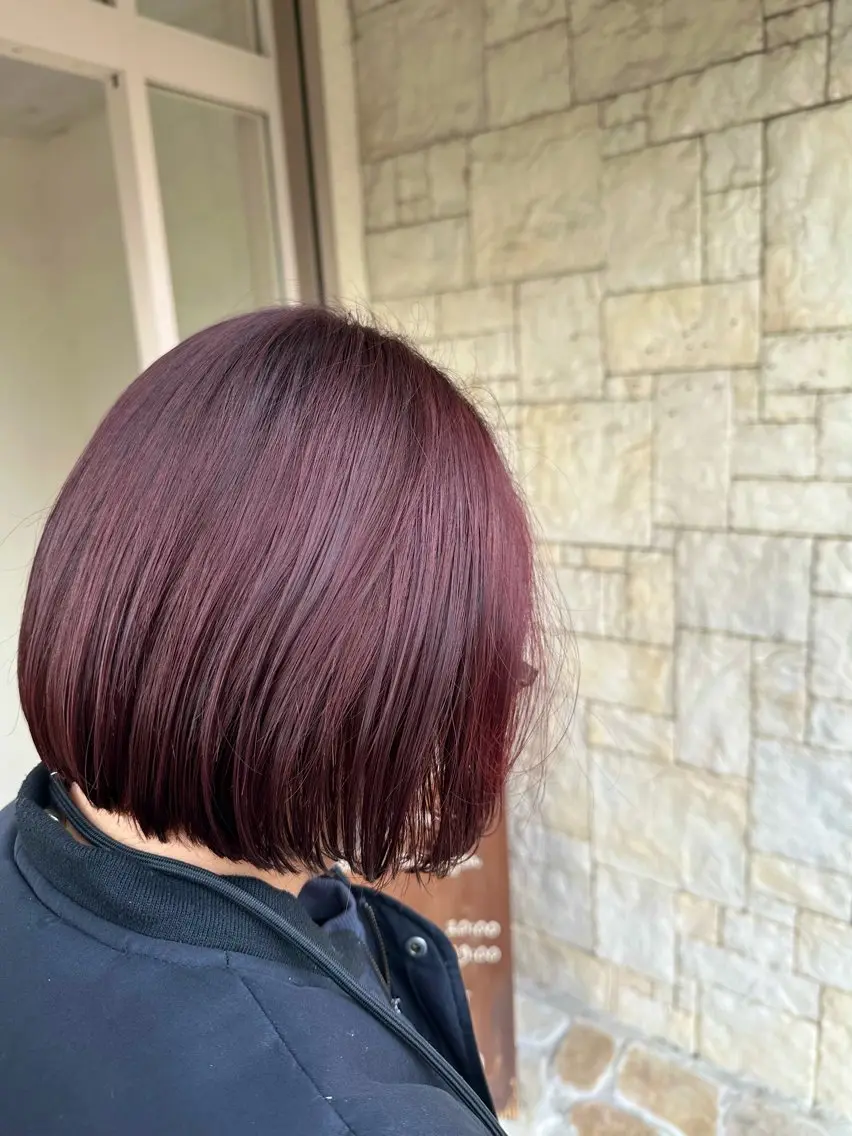 ショート カラー ボルドーカラー ボブ 井上 歩美のヘアスタイル