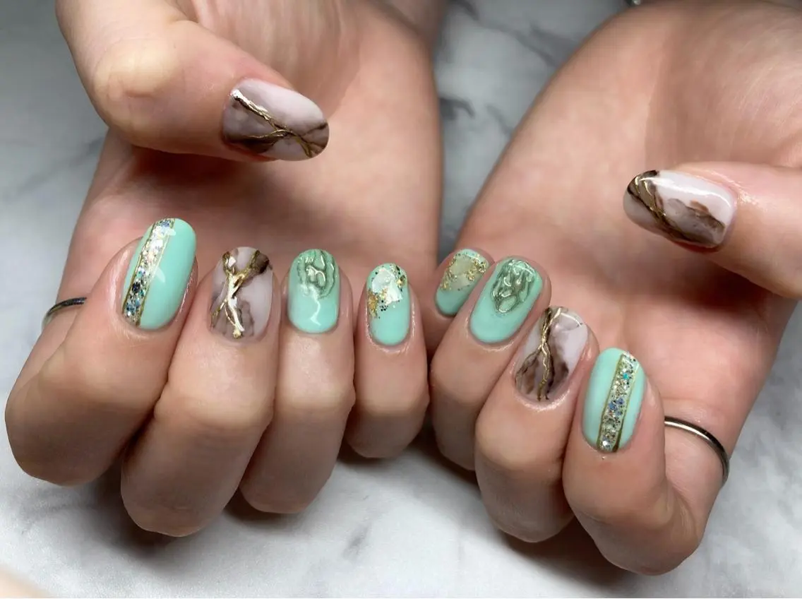 ネイル ジェルネイル 大理石ネイル(マーブル) パラジェル 夏ネイル Nail&eye Belire 新宿のネイルデザイン