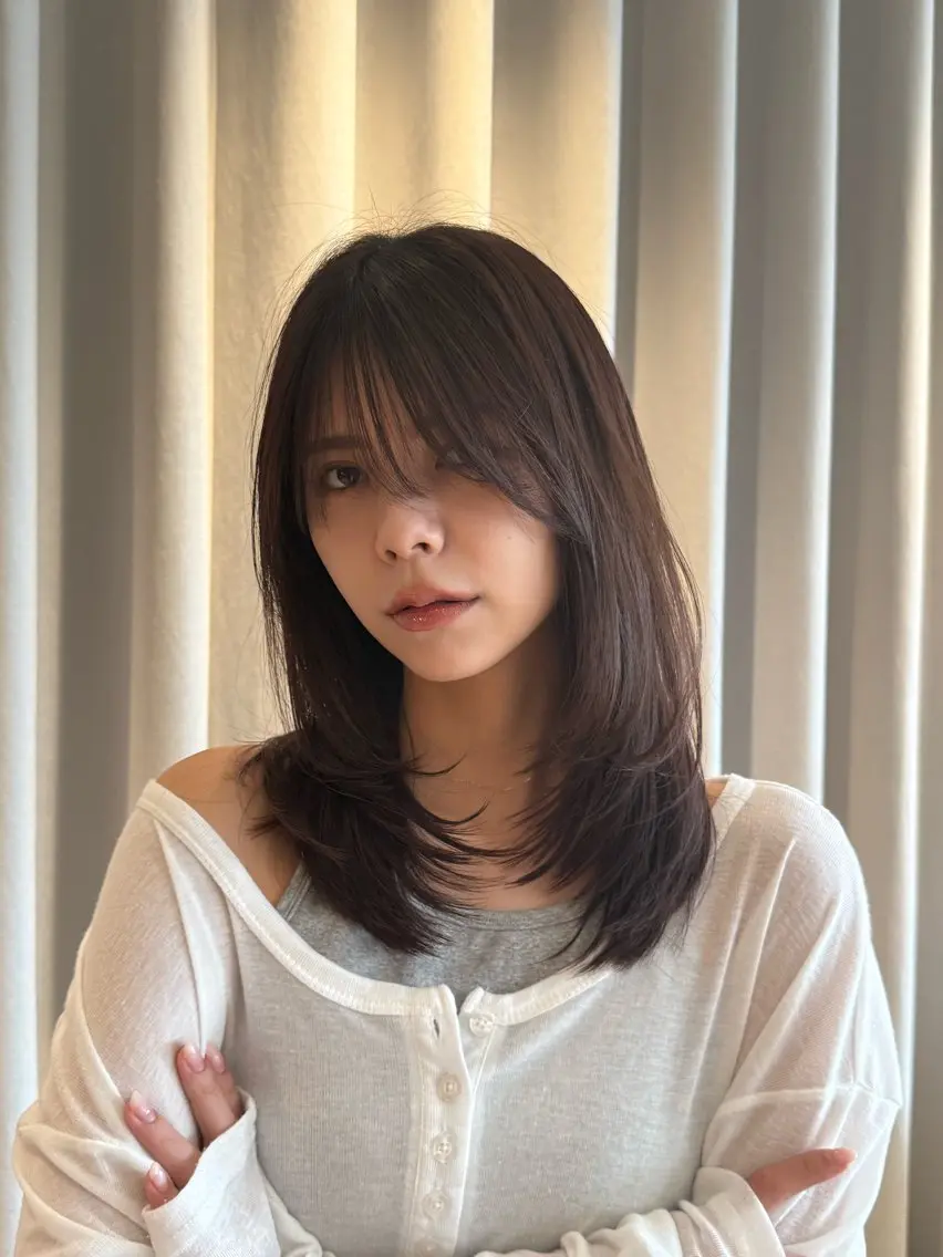 ミディアム カラー 岡本 琉唯のヘアスタイル