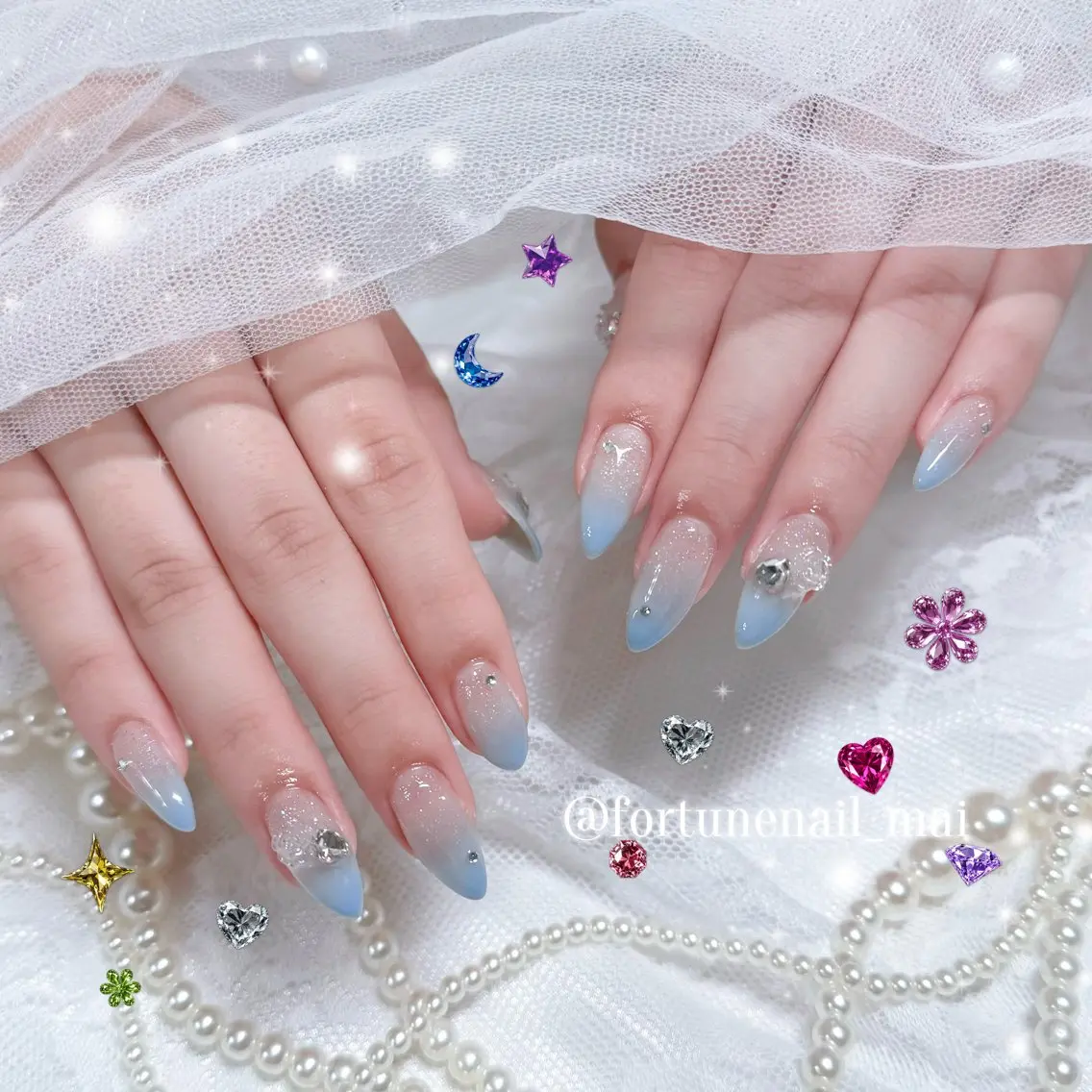 ネイル 水色 ハンドネイル 🎀Mai 🎀9/15🈳✩.のネイルデザイン