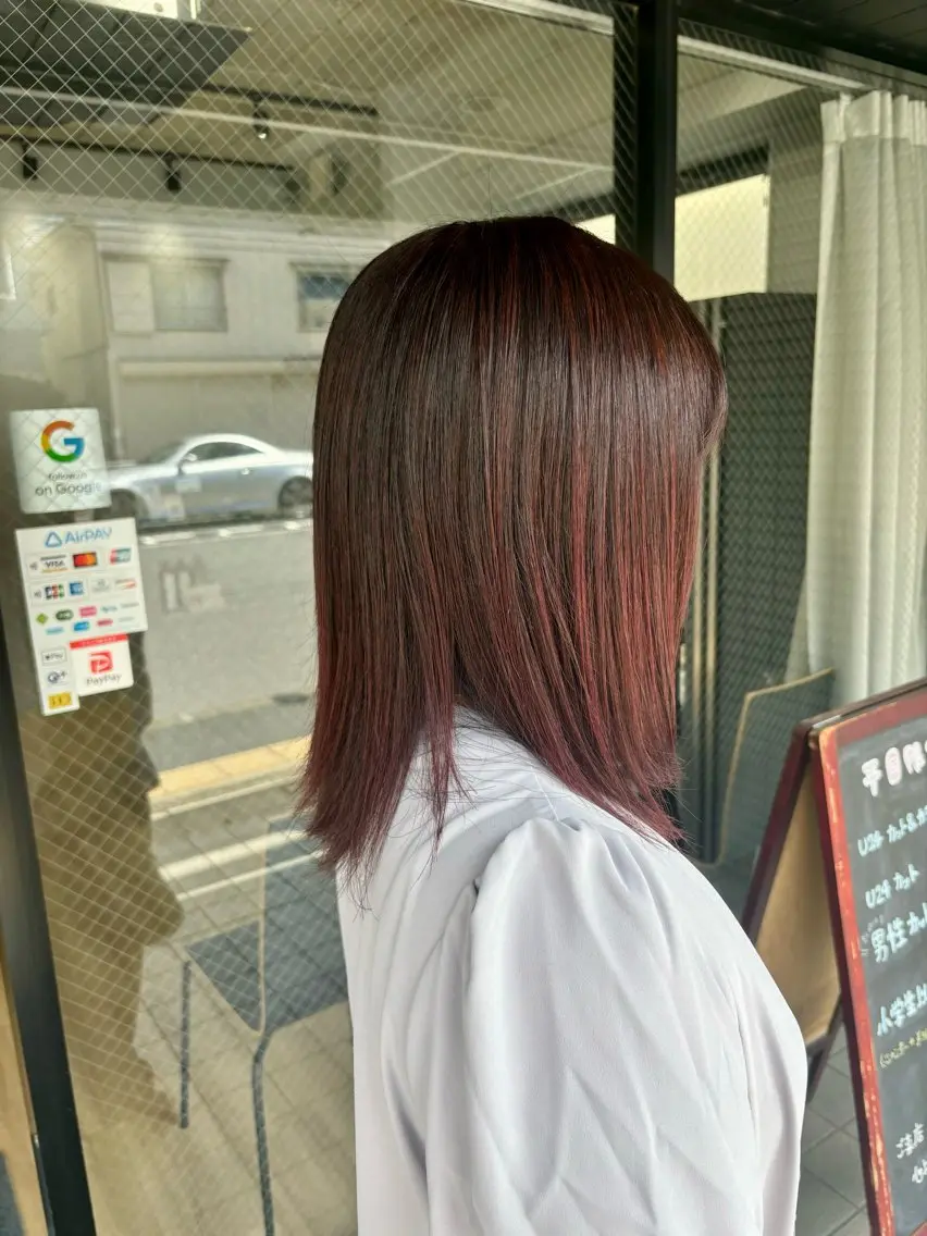 セミロング カラー セミロングパーマ ブリーチ ピンクカラー 髪質改善 縮毛矯正 天川 満博のヘアスタイル