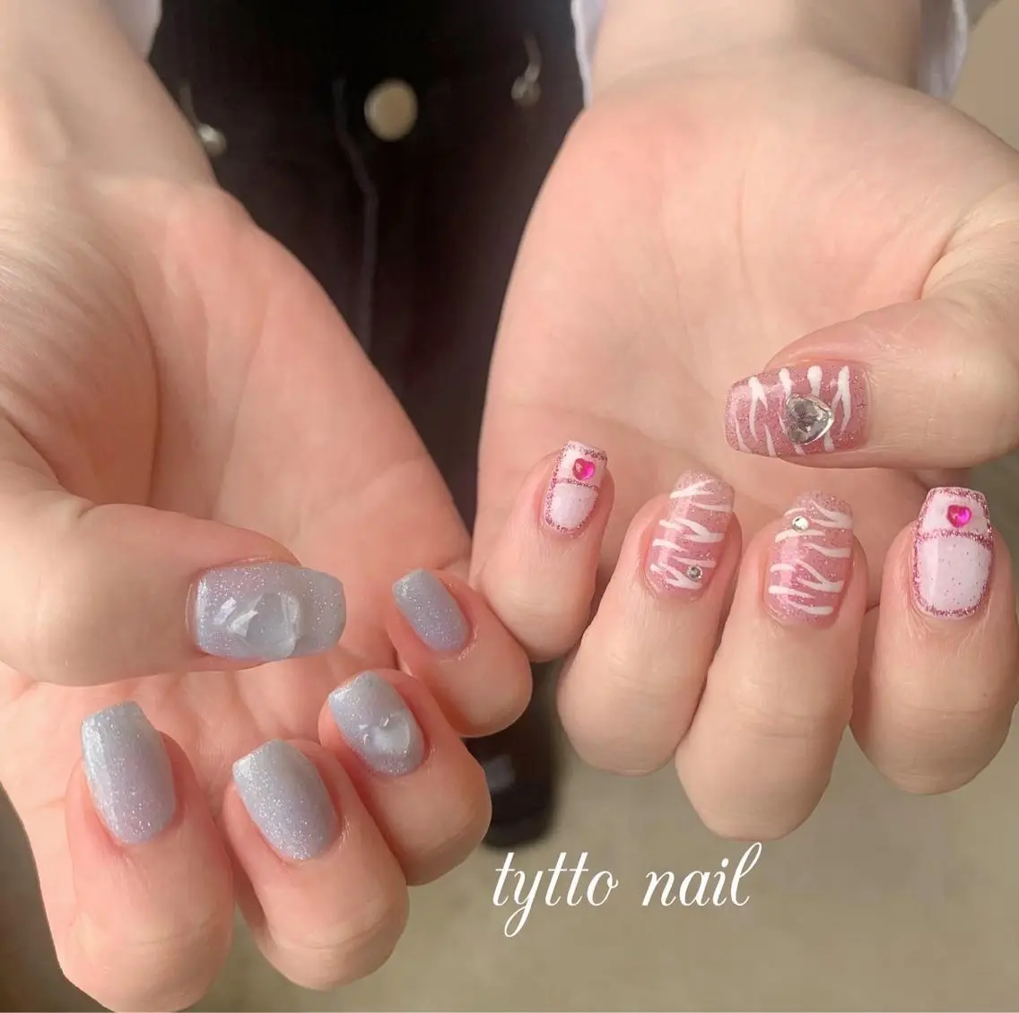 ネイル アニマル柄 フラッシュネイル フレンチネイル ハート ラメ(グリッター) ハンドネイル tytto nail ❤︎‪‪eri‪‪のネイルデザイン