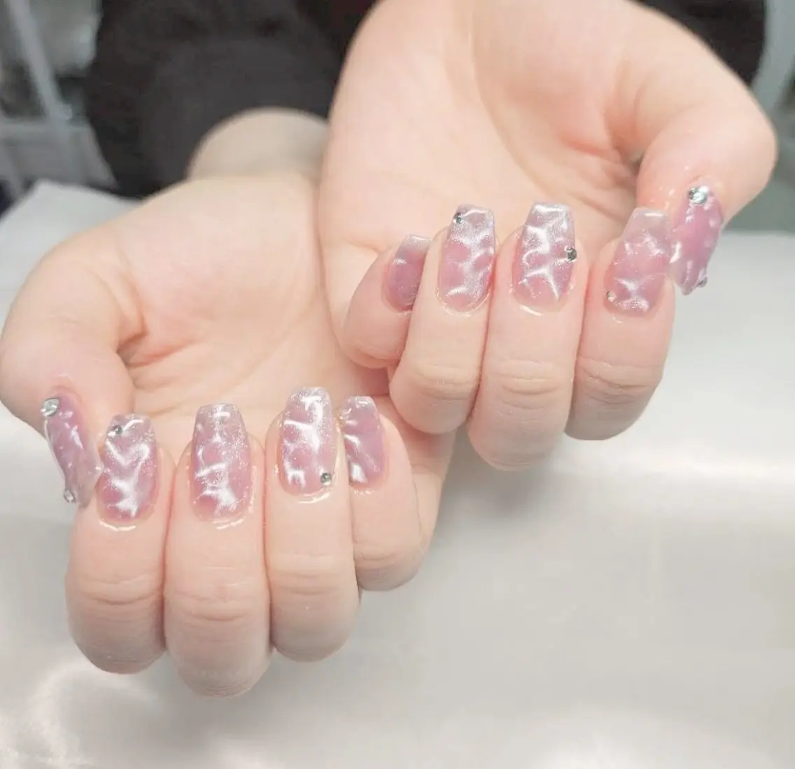 ネイル ブルー クリアネイル ジェルネイル 氷ネイル・うるうるネイル キラキラネイル ハンドネイル Beaubie nailサロンのネイルデザイン