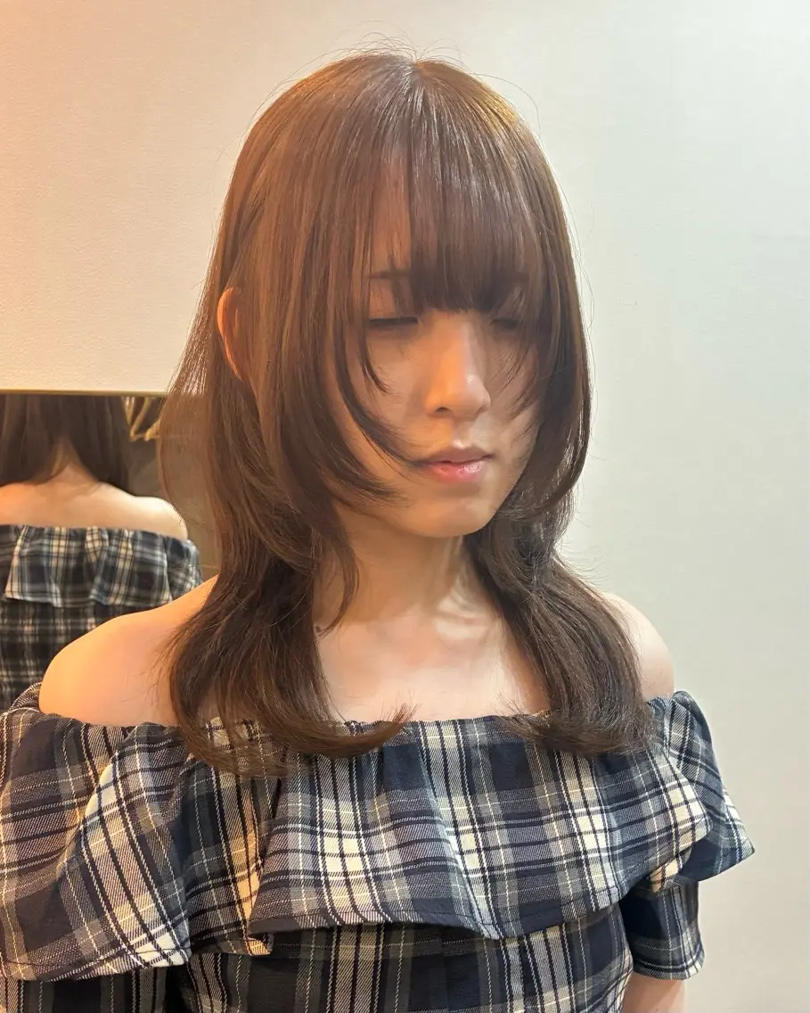 セミロング レイヤーカット ウルフカット カット ヘアカラー トリートメント 柴田真衣 /ナチュラル/半個室のヘアスタイル