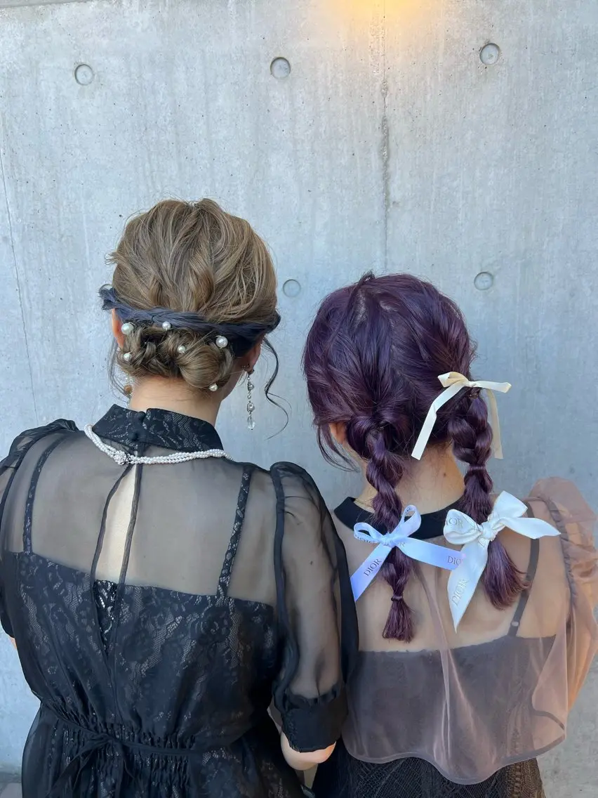 セミロング カラー ヘアアレンジ ヘアセット 土田かほ/本日🈳 透明感カラー🍃のヘアスタイル