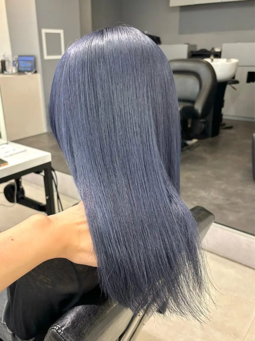 セミロング カラー ブリーチ ブルーカラー ネイビーカラー カット ヘアカラー トリートメント ハイライト/ショート /ボブ/RYOHEIのヘアスタイル