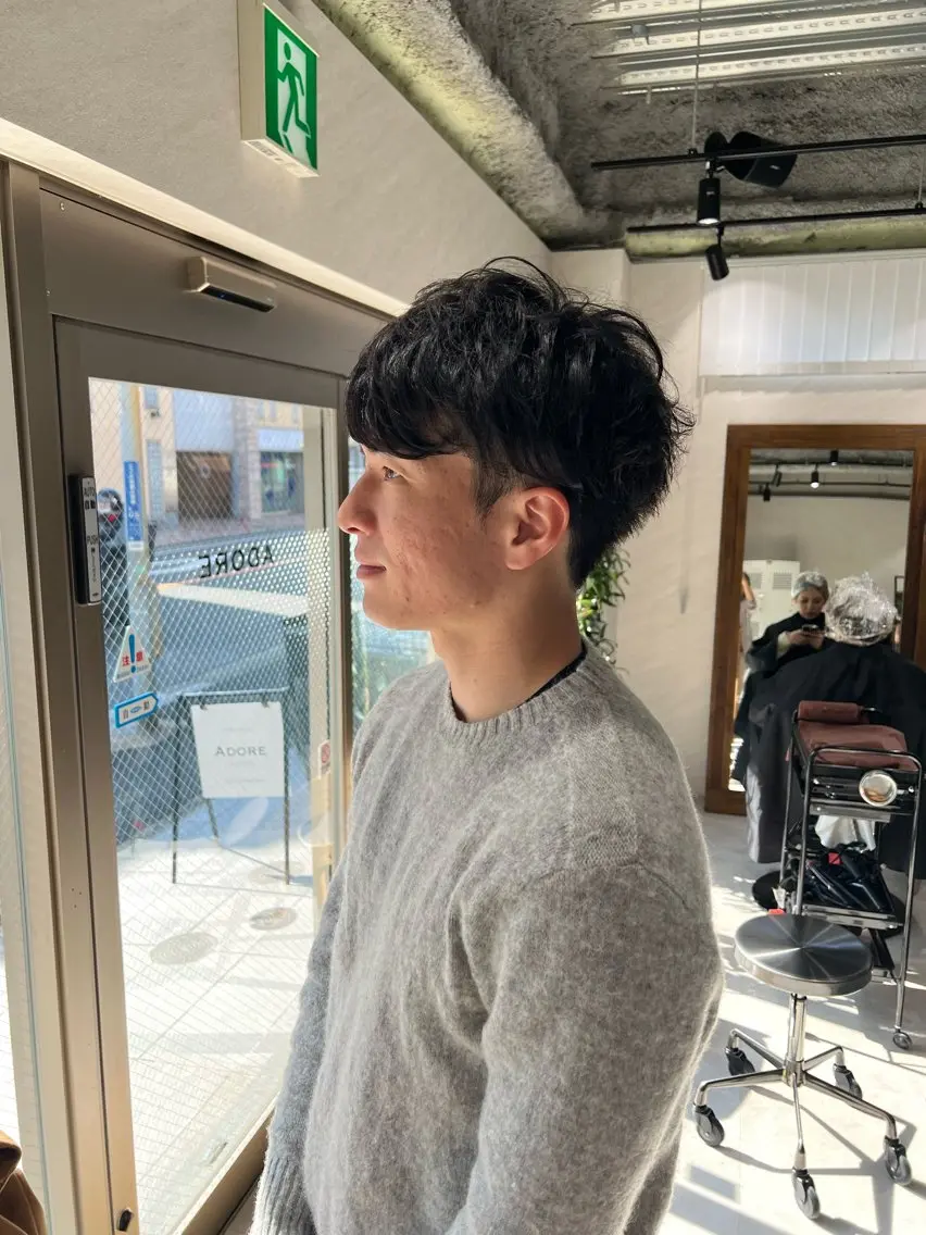 メンズ メンズパーマ カット パーマ 艶ボブ🤎ボブパーマ 透明感カラー\メンズのヘアスタイル