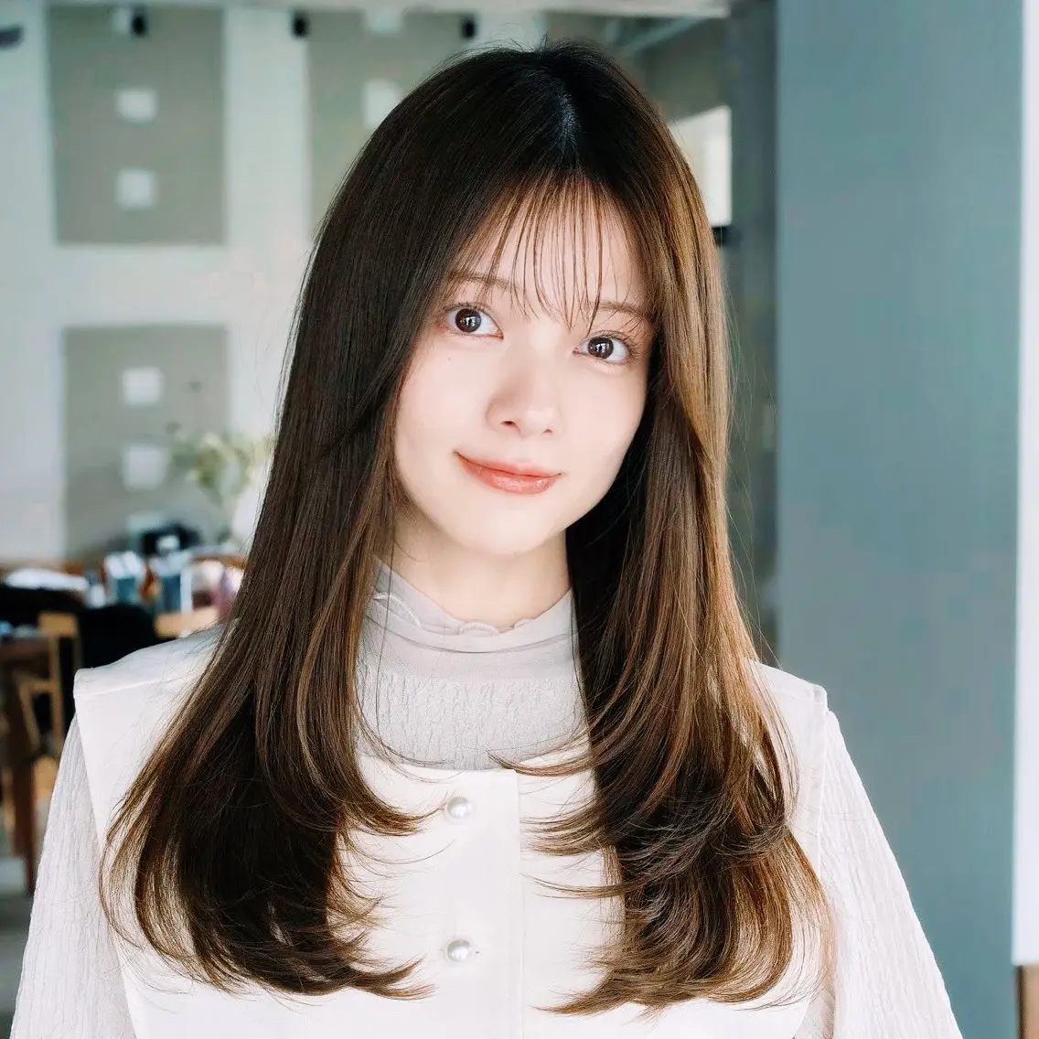 ロング カラー 透明感カラー オレンジ ヘアカラー トリートメント ムツキ/品のある 艶カラー/縮毛矯正のヘアスタイル