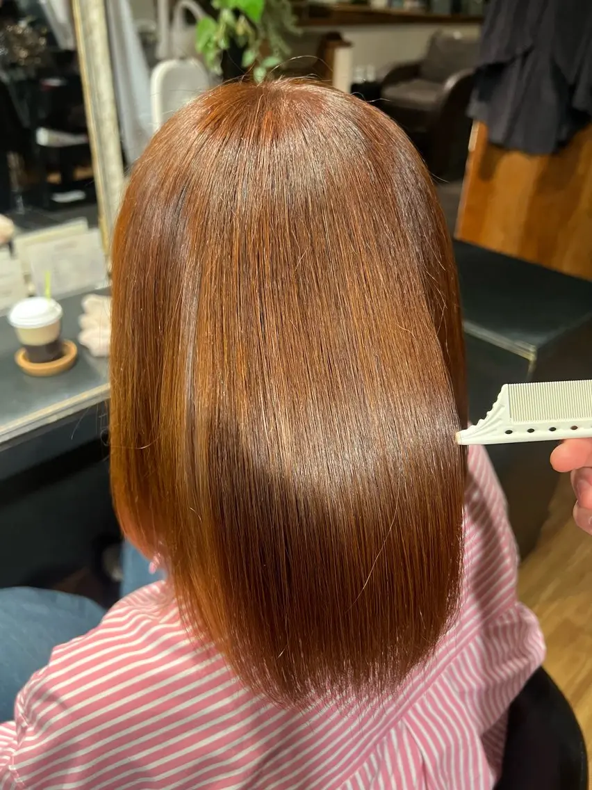 ミディアム オレンジブラウン ヘアカラー Baciami博多/ REIRA🎀のヘアスタイル