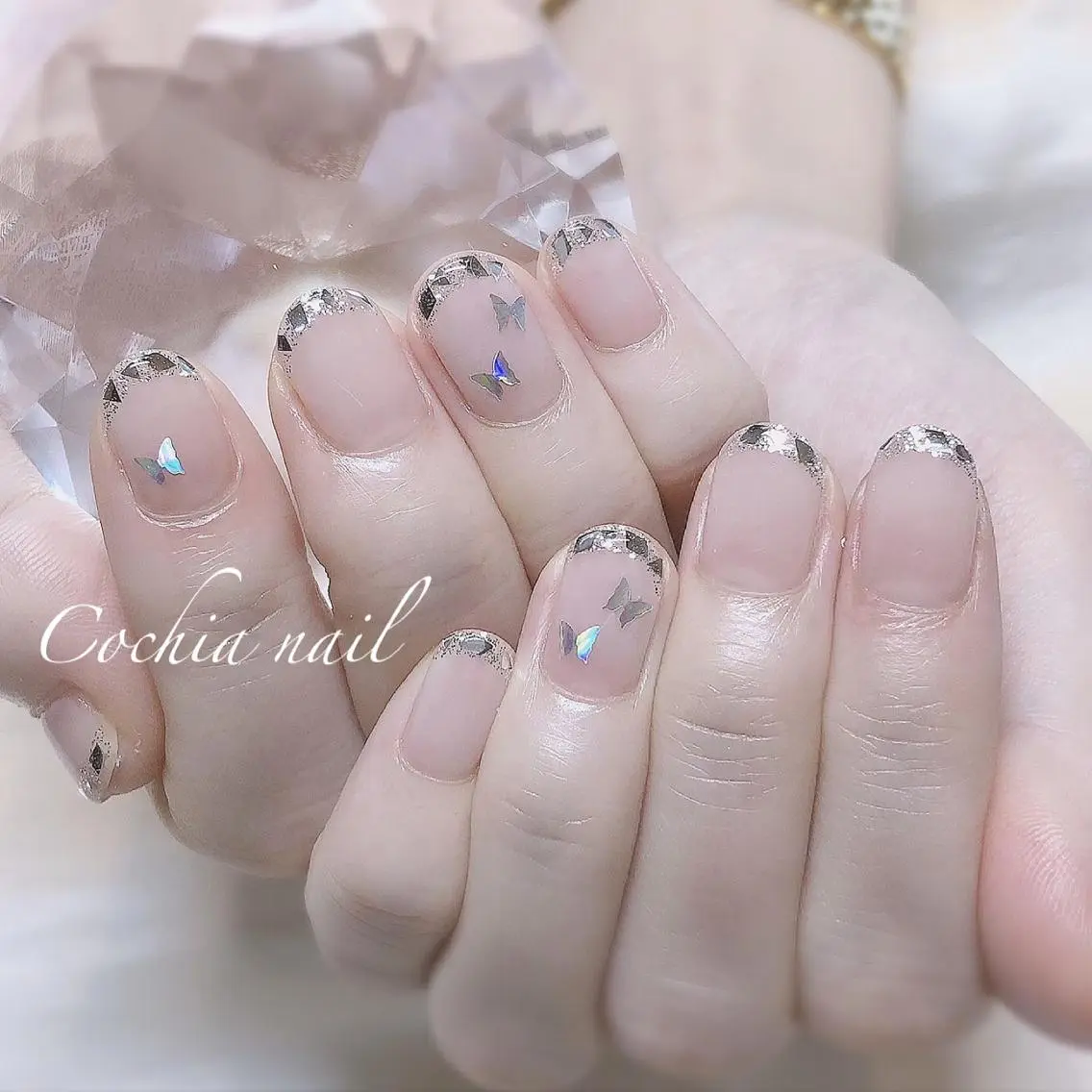 ネイル フレンチネイル ガラスフレンチ ハンドネイル cochia nailのネイルデザイン