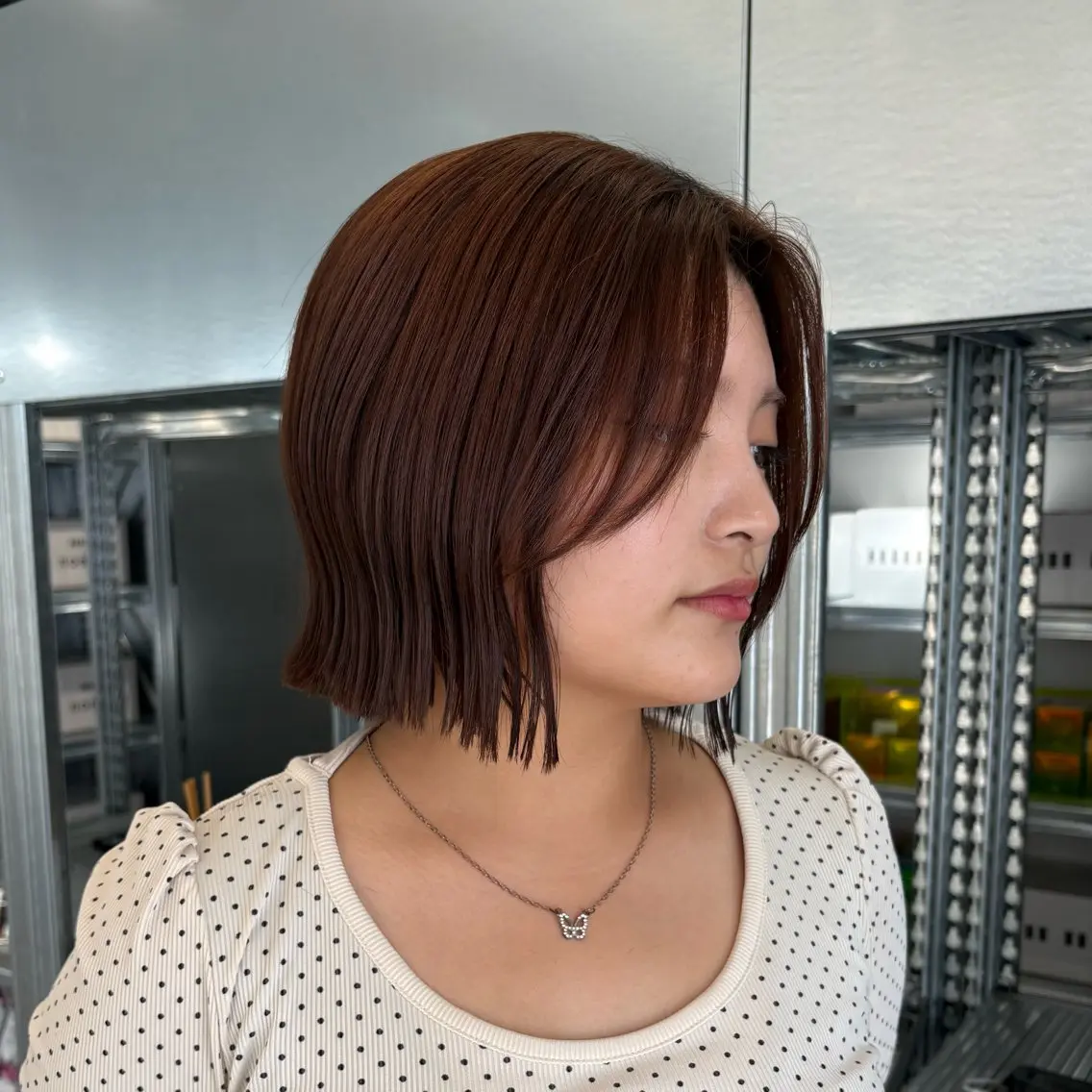ミディアム カラー カット ヘアカラー トリートメント 🩵 縮毛矯正/ボブ 🩵佐藤 さくらのヘアスタイル