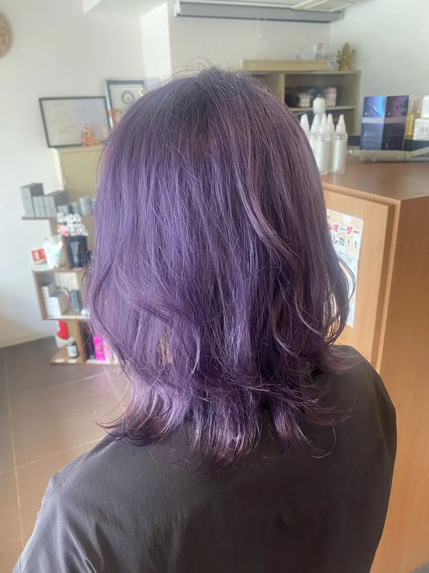 ミディアム カラー イルミナカラー パープルカラー ヘアカラー トリートメント 塩谷黎✨イルミナ カラーメンズパーマ✨のヘアスタイル