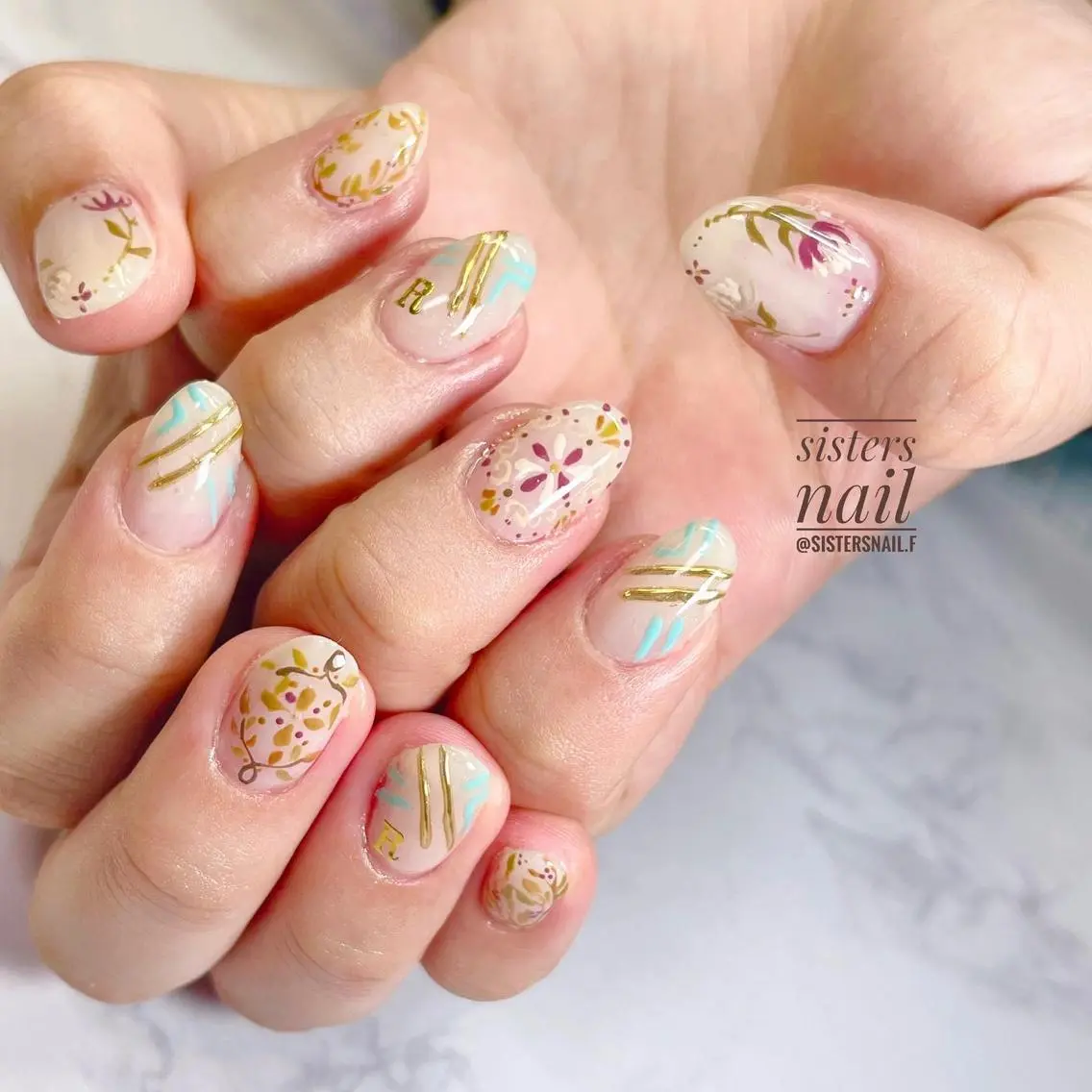 ネイル アートネイル フラワーネイル 夏ネイル ブライダルネイル sisters nail.fのネイルデザイン