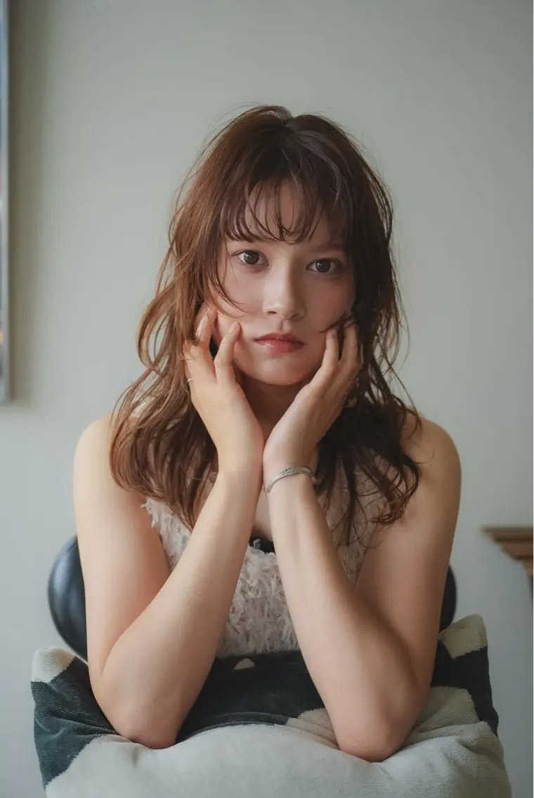 ミディアム カラー アッシュ ベージュカラー レイヤーカット カット plus HAIR いずみのヘアスタイル