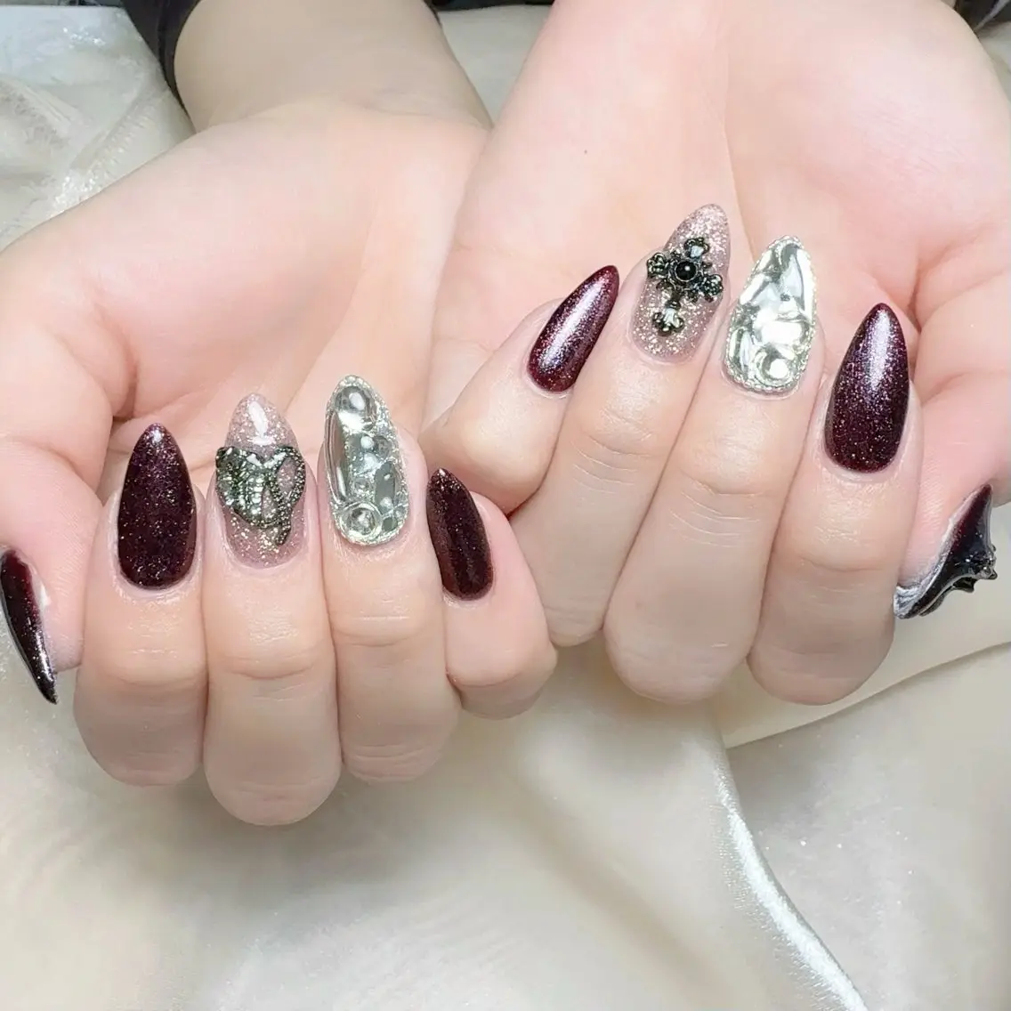 メンズ ネイル メンズ韓国風 アートネイル オーロラネイル ガーリー キラキラネイル ハンドネイル Nail salon 木にいるのネイルデザイン