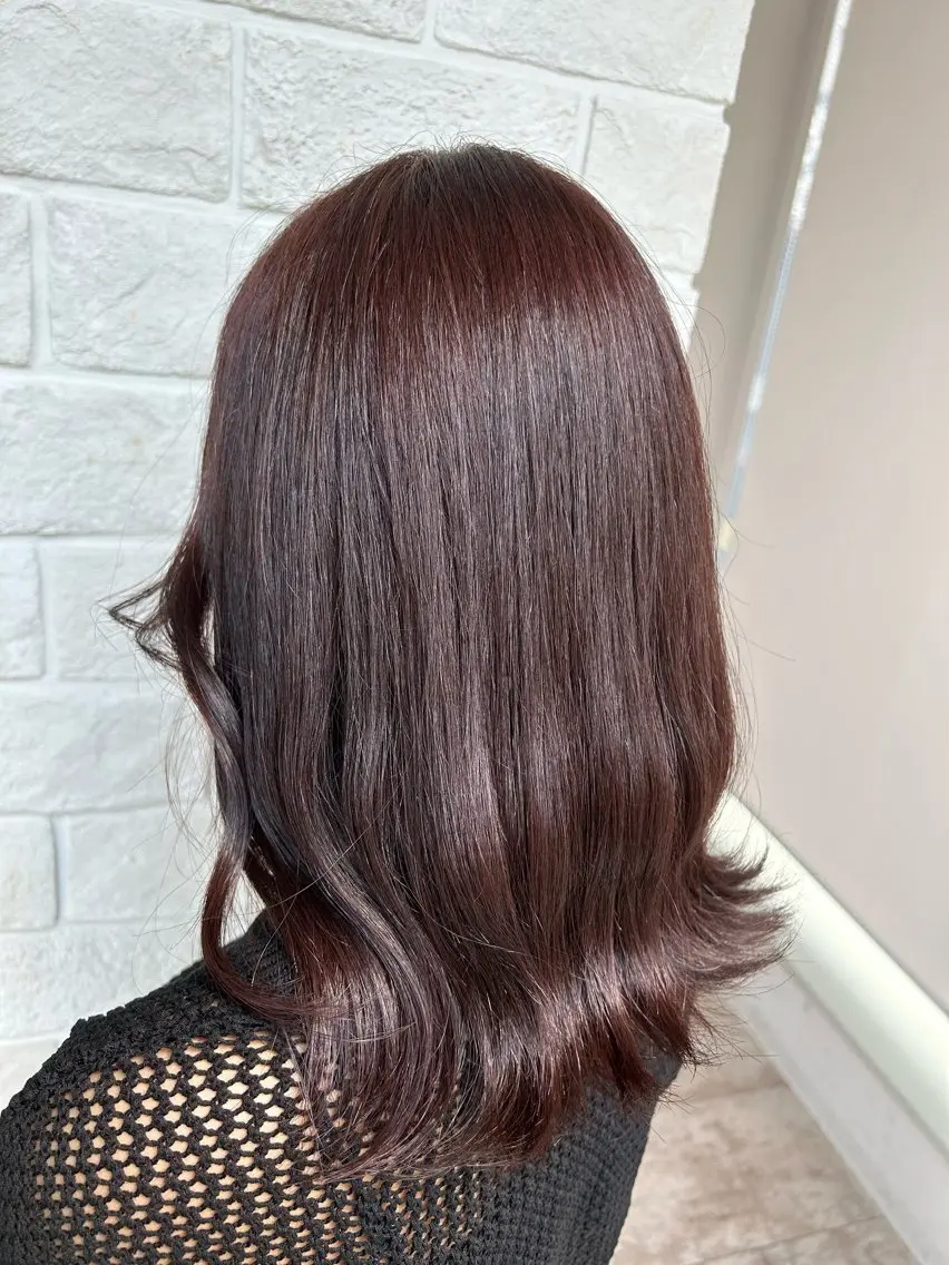 セミロング カラー ブリーチ ブラウンカラー ブリーチなしカラー ピンクカラー ピンクブラウン 櫟本 来夢のヘアスタイル