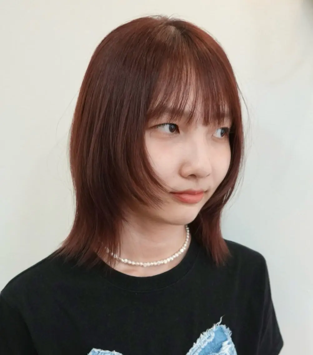 ミディアム カラー ミディアムレイヤー 韓国風ヘア レイヤーカット カット ヘアカラー トリートメント レイヤー/髪質改善 /透明感カラー/熊川のヘアスタイル