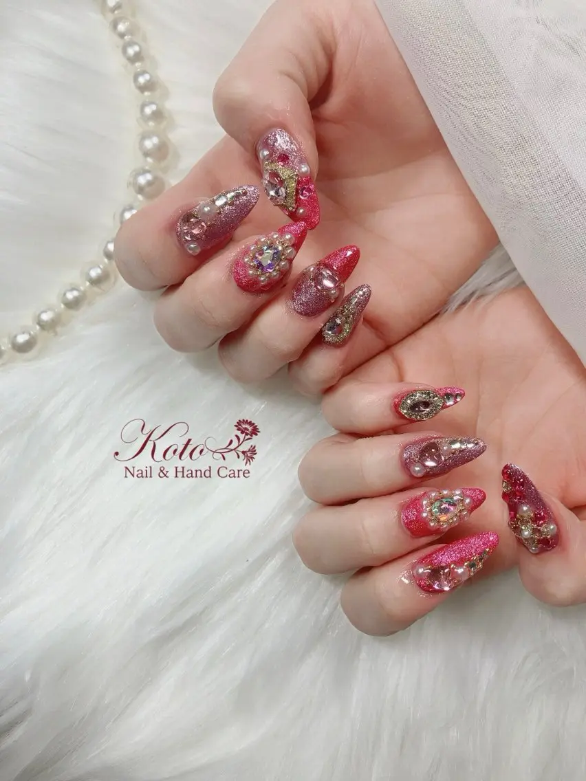 ネイル 長さ出し ジェルネイル 持ち込み ニュアンスネイル 赤色 ハンドネイル Nail Salon KOTOのネイルデザイン