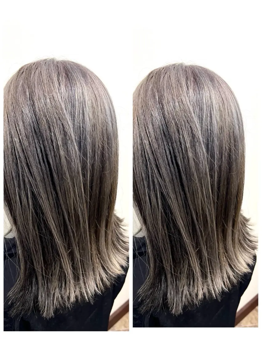 ミディアム カラー ブリーチ グレージュ ボブ レイヤー/ボブ 特化✂️福岡のヘアスタイル