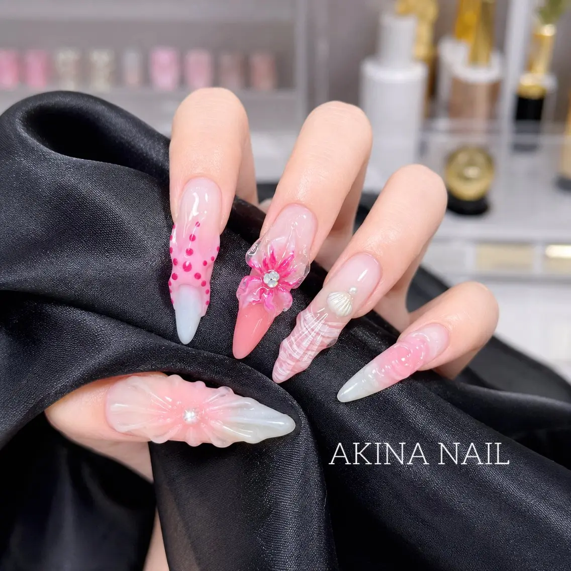 ロング ハンドネイル Akina Nail 亀戸のネイルデザイン