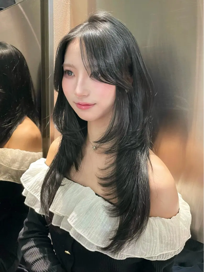 ロング カラー ヘアアレンジ 顔周りカット 伸ばしかけ ハッシュカット 韓国風ヘア レイヤーカット カット トリートメント ヘアセット 縮毛矯正ブリーチなし 🍒❤ゆうきのヘアスタイル