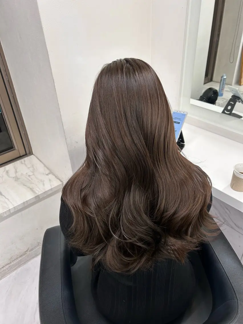 ロング カラー パーマ ヘアアレンジ メンズ キッズ ブリーチなしカラー/ ブラウン/レイヤーのヘアスタイル