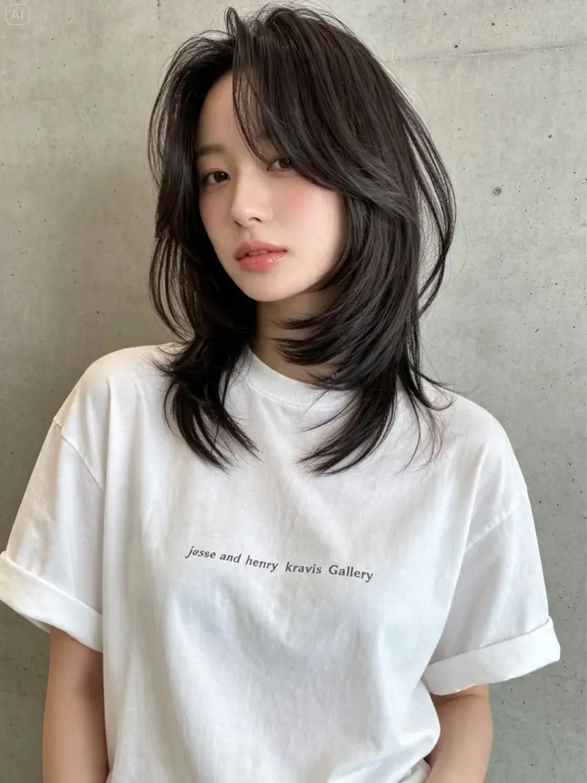 セミロング くびれヘア 顔まわりレイヤー 韓国風ヘア レイヤーカット 小顔カット カット トリートメント 韓国レイヤーカット 🫧大阪梅田レイヤーのヘアスタイル