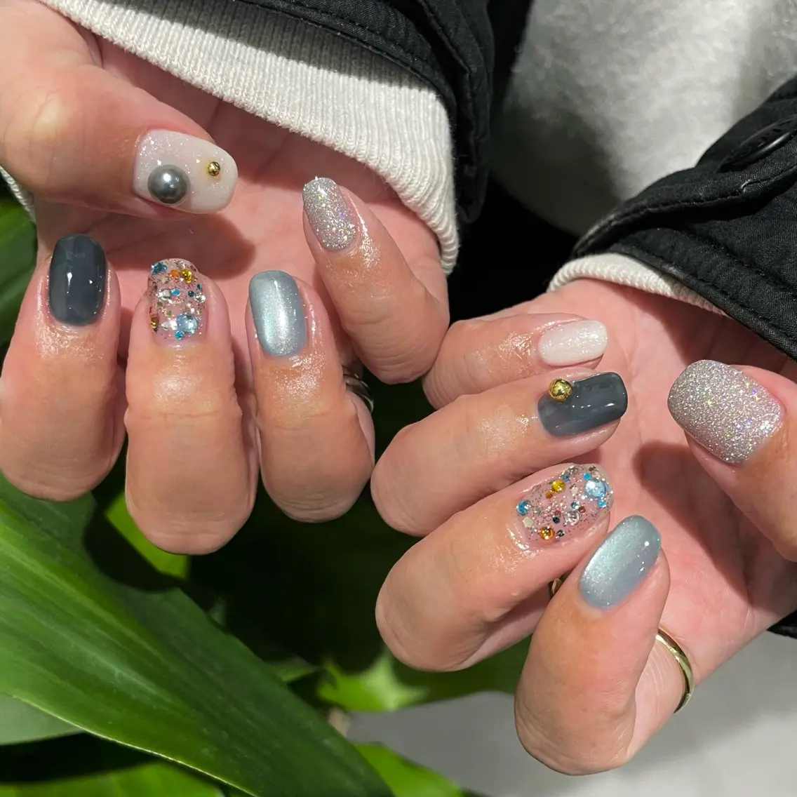 ネイル カジュアル フレンチネイル マグネットネイル ニュアンスネイル ショートネイル ハンドネイル 八潮市ショートネイル 🌼AKANEのネイルデザイン