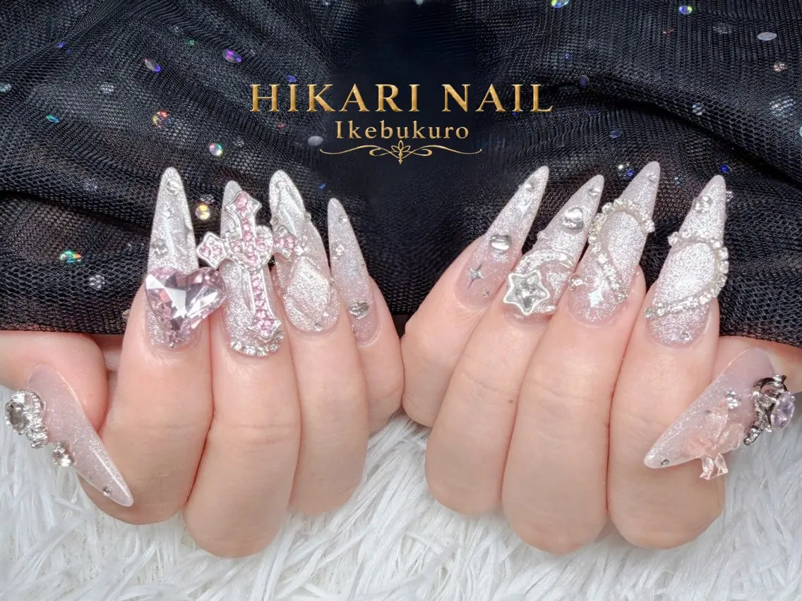 ネイル チークネイル 長さ出し フレンチネイル ガーリー ハロウィン ハンドネイル HikariNail Ikebukuroのネイルデザイン