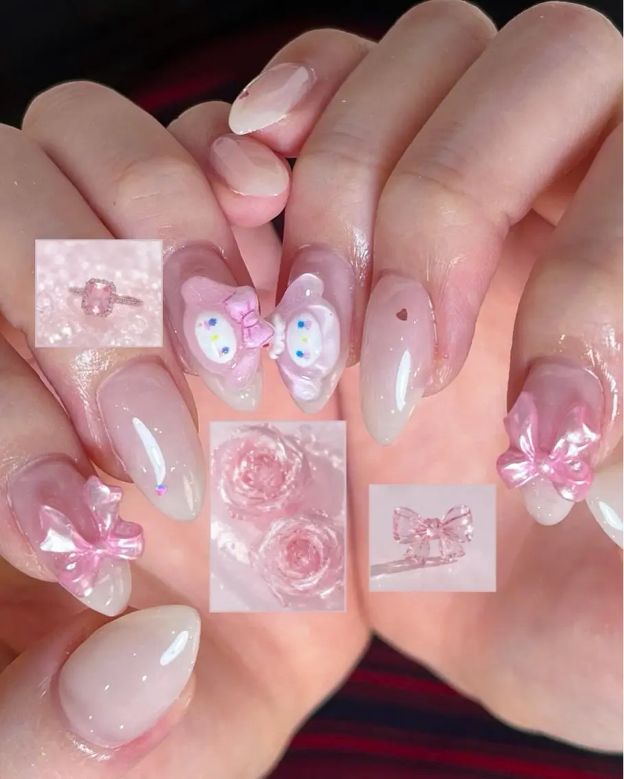ネイル ジェルネイル ピンク リボン ハンドネイル ハンドケア AME NAIL STUDIO小山店のネイルデザイン