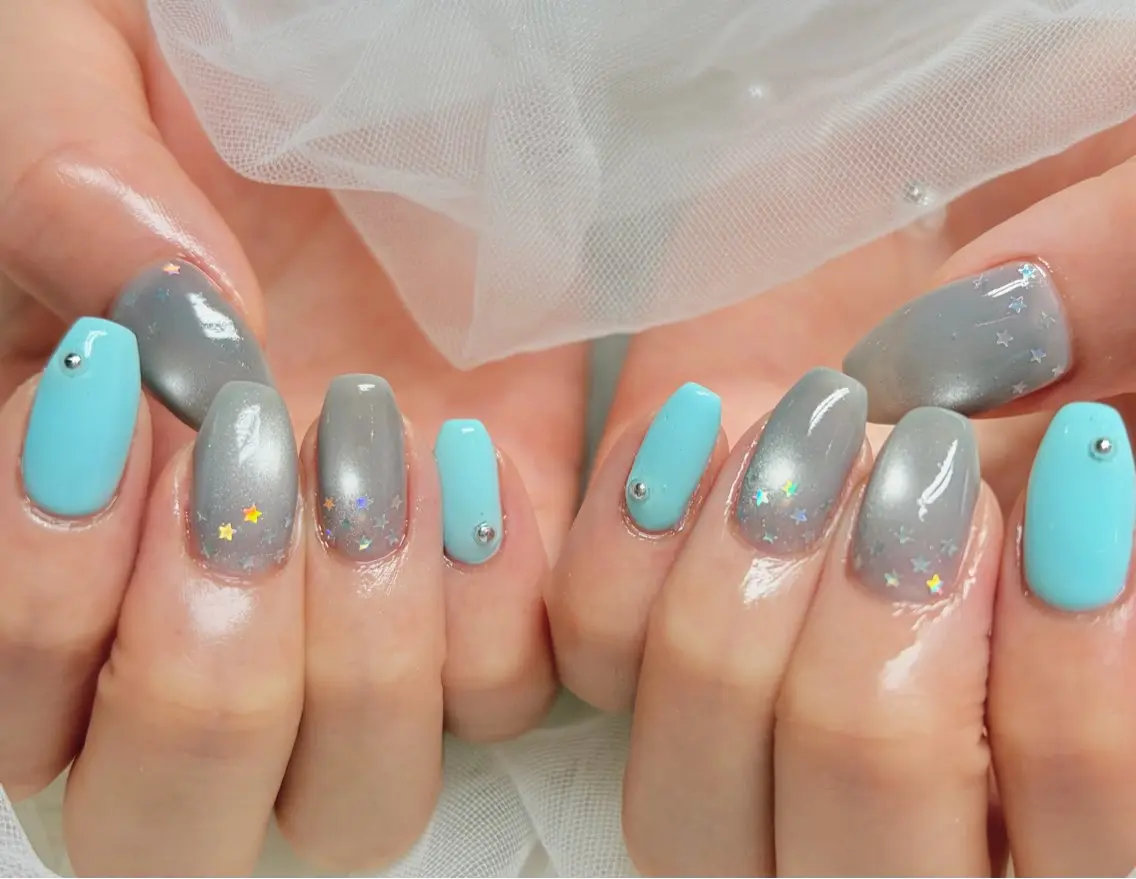 ネイル ブルー ハンドネイル nail patio hinaのネイルデザイン