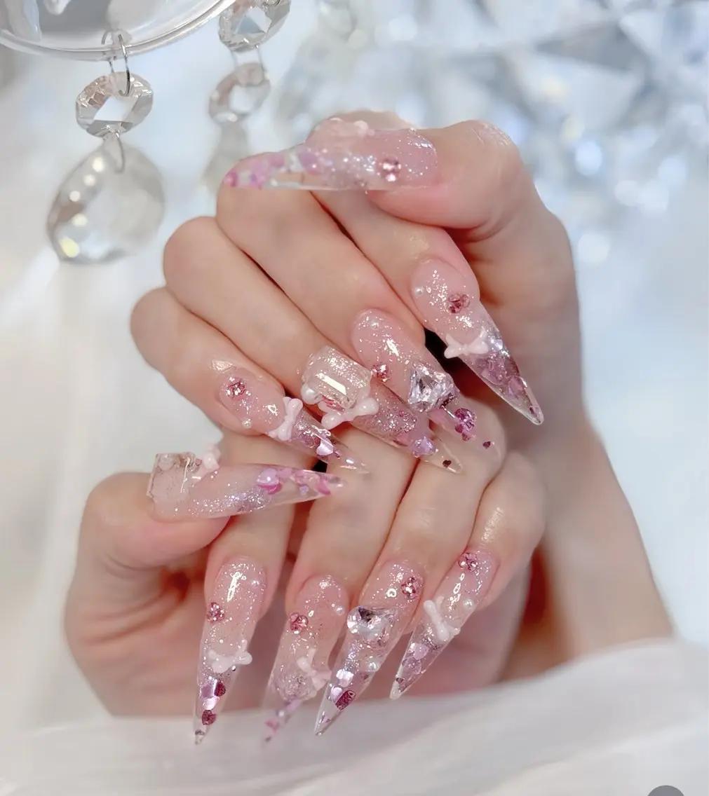 ネイル べっ甲ネイル ブルー 長さ出し フレンチネイル ジェルネイル ハンドネイル Rin Nail 新大久保店のネイルデザイン