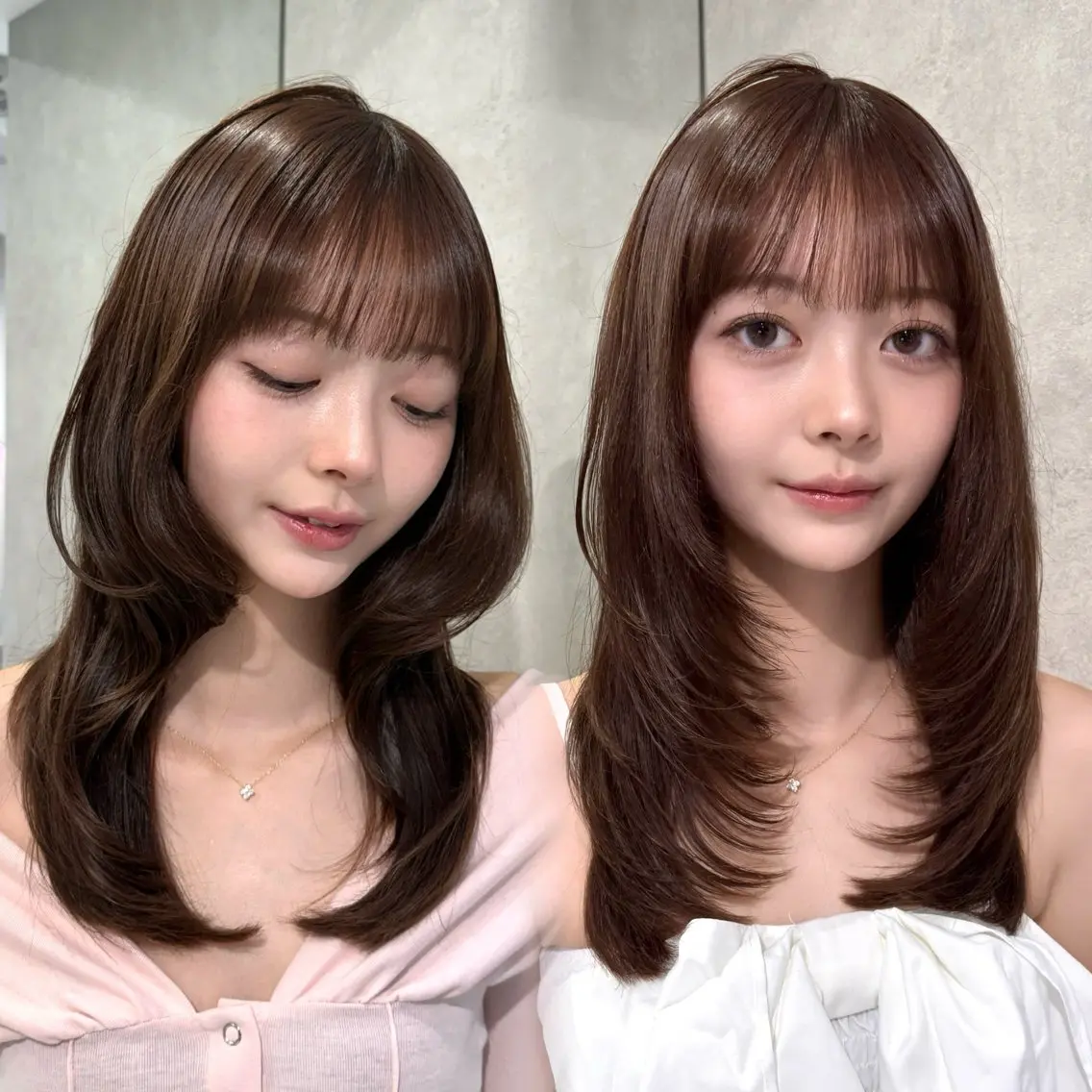 セミロング カラー ベージュカラー くびれヘア レイヤーカット カット ヘアカラー トリートメント ハッシュカット/ 水光艶カラー/RINのヘアスタイル