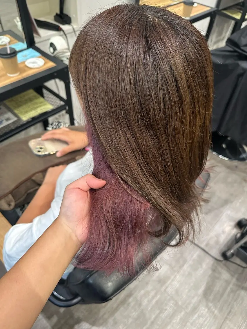 ミディアム カラー ブリーチ ラベンダーカラー ピンクカラー ピンクラベンダー 艶髪レイヤー上田 紗也🇰🇷💗のヘアスタイル