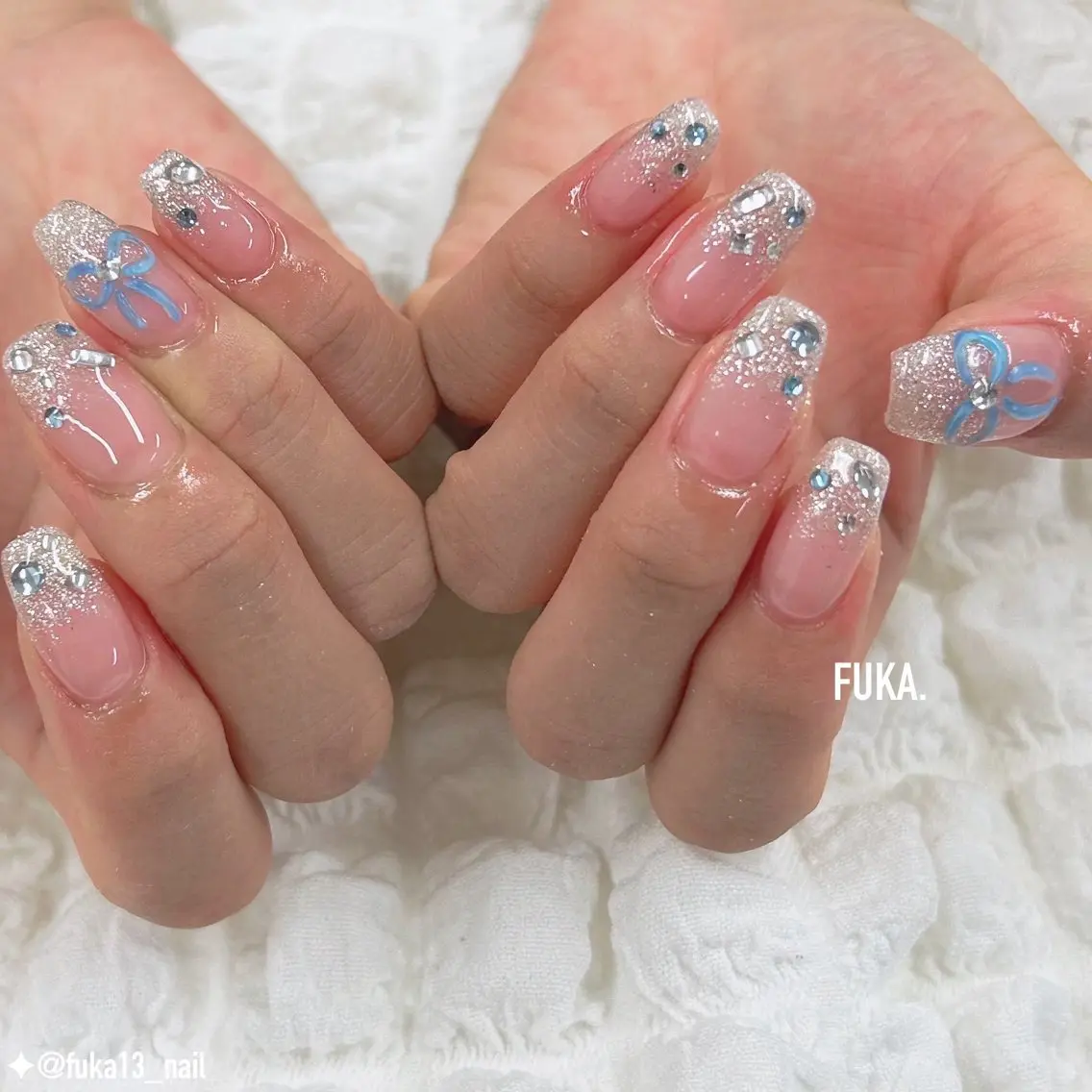ネイル ブルー ガーリー グラデーション キラキラネイル 韓国ネイル ハンドネイル Nail♡Fuka. /6月予約受付中のネイルデザイン